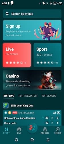 22bet app in android mobile phone